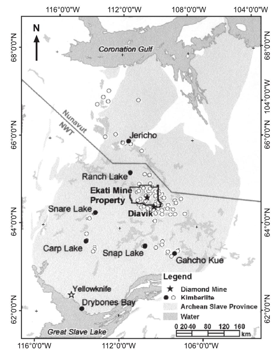 Locality map showing the position of the ekati property in