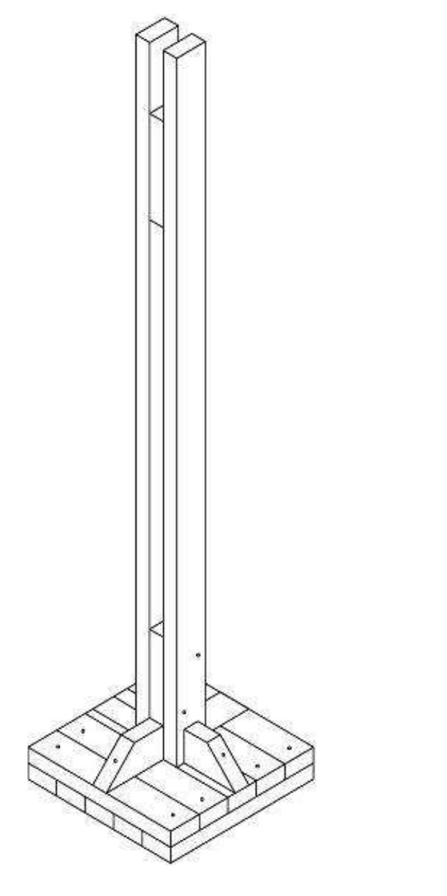 Figure 7: Axonometric view of a pillar.  Furthermore, the proposed construction technique was designed to reduce the elements to be disassembled during the dismantling of shelters at the beginning of the subsequent campaign, and to reuse the not disassembled parts as they are or with small changes. 