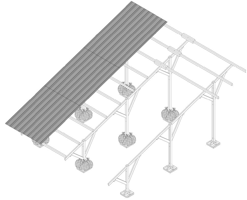 Figure 8: Cutaway axonometric view of a portion of a shelter. 