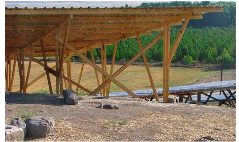 Figure 16: Operation A, detail of the structure seen from south.  Figure 15: Operation A, view from south of the shelter at the end of the construction phase. 