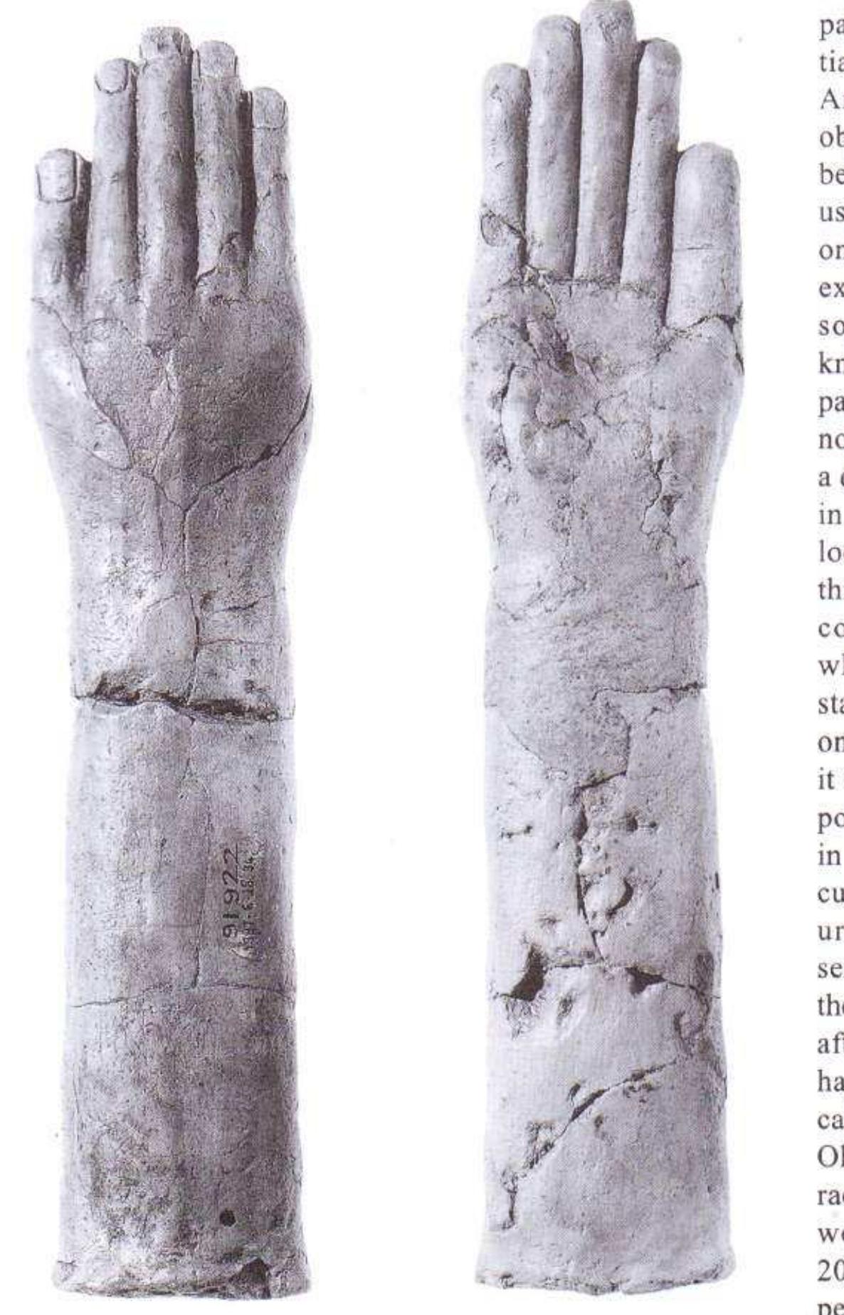 Figures 22. Front of free-standing fore-arm. Provenance unknown.  Figures 23. Back of free-standing fore-arm: see Figure 22. 