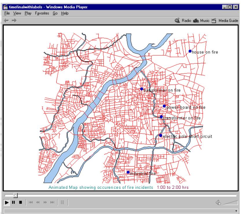 The animated map showing fire incidences. given is an