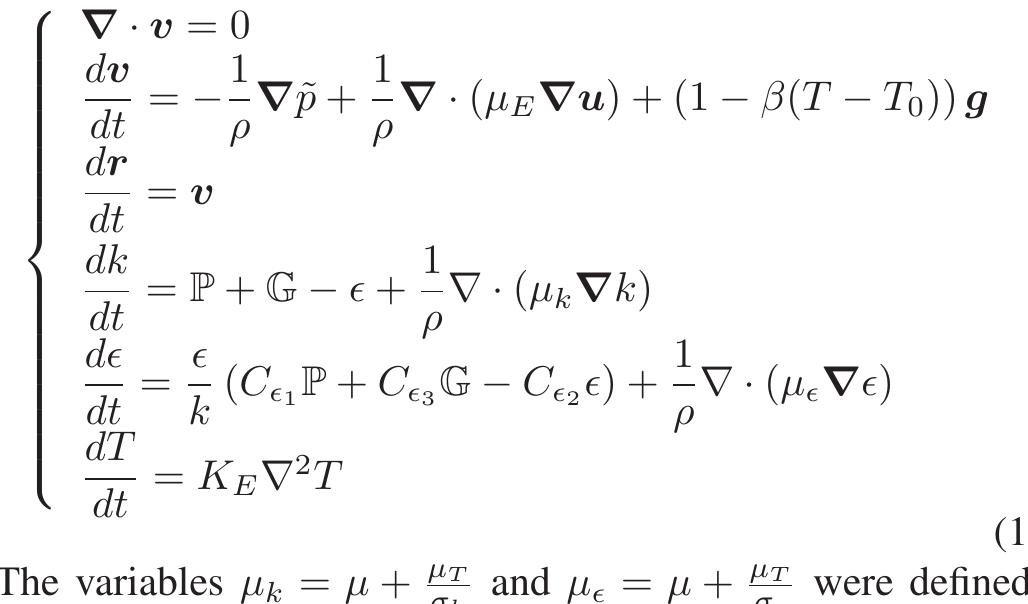 is the equivalent thermal diffusivity, with A the thermal diffusivity and Kr = Po Pry being the turbulent Prandtl number, taken as 0.85. The formalism of heat transfer was chosen, but the reasoning applies to other active scalars like salinity as well. The Boussinesq approximation is used to account for density variations so that p remains constant and  the system reads: 