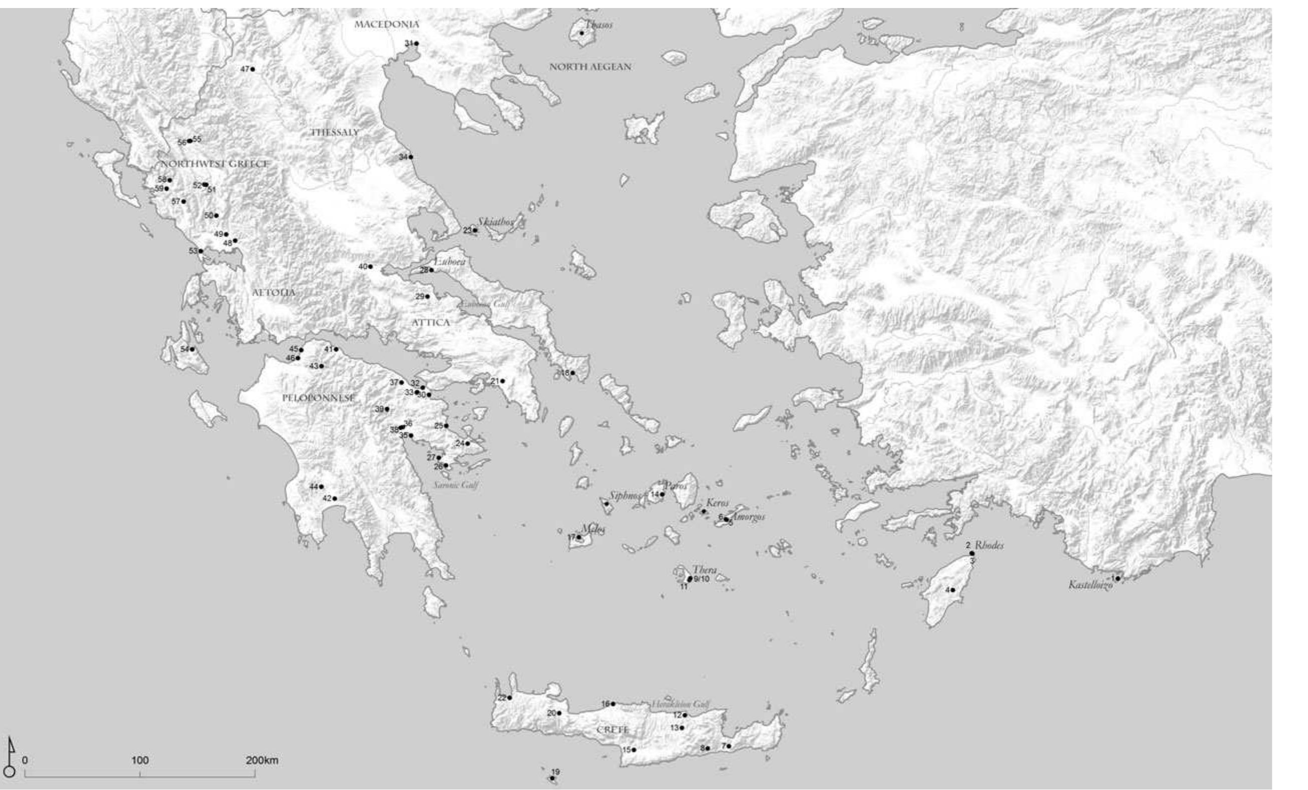 Map 9. late antique greece. 1. kastellorizo; 2. rhodes