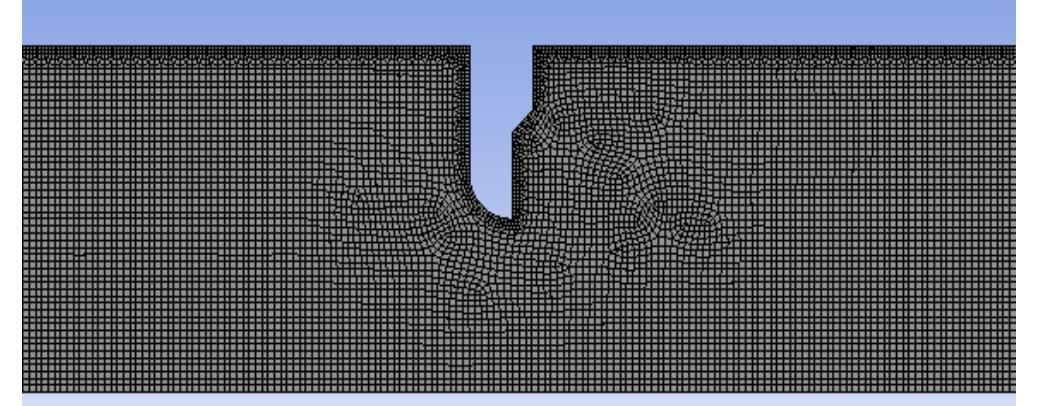 Mesh of quadrilateral elements used for the quarter circle