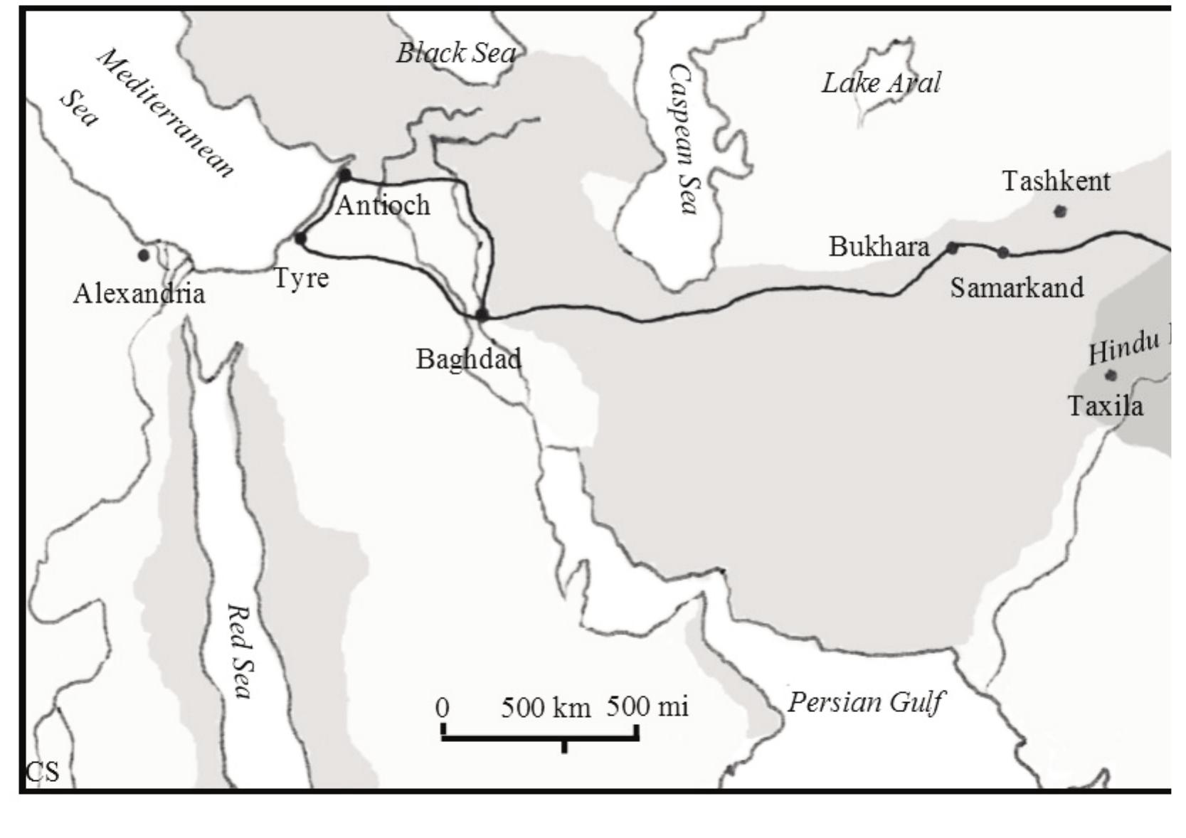 All records about the Western Regions beyond Congling (#148, Onion Range,
the Pamir Mountains) in the later three books of the “Early Four Historical
Books” are based on the “Collective Biographies of Dayuan” in Shiji. That

chapter contains a report to the Emperor Hanwu Di (3

Fe Bo
=
ET

7

“, ruling 141-87 BC)

from Zhang Qian (5&2), an envoy to unite the Dayuezhi (XE), a nomad

