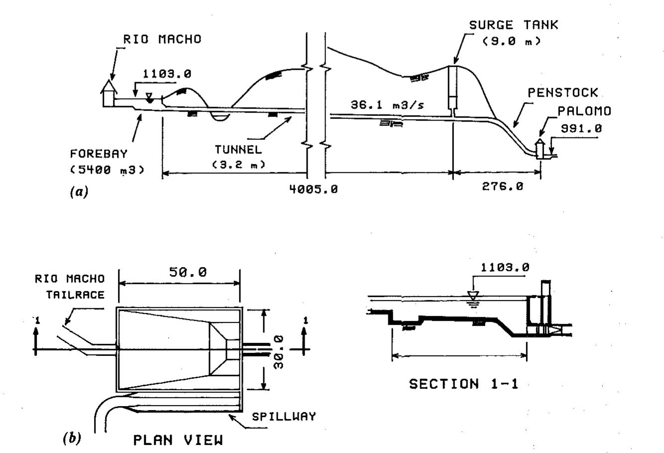 General layout of palomo hydroelectric plant: (a) profile