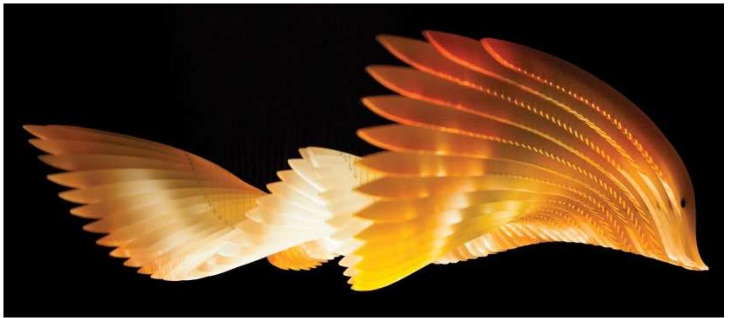 Melbourne now stands. As Bunjil, who is an eagle, flies, a multimedia presentation washes over him, representing his creation of the Country below him, from the seas and rivers to the mountains and plains, the animals, and eventually the people. [mmersed in sound, poetry, and abstract visual representations over the moving sculpture (Figure 16.1), the audience is effectively treated to a spiritual experience from the perspective of Indigenous people. The installation is contained within a representation of a bird’s nest which offers a warm, encircling womb in which to tell the story of creation. Darkness surrounds the bird/ancestor spirit. He provides all color and all life. At the affective level, the artwork conveys mystery on a grand scale, a sense of sacredness, and, as a consequence of these two, a sense of privi- lege at being able to witness his creation for those who are not Indigenous. We are being invited into another group’s sacred stories and enclosed within it. In a sense, we are being inducted into their belief systems with the consequence that we, too, then have a responsibility to play our role in caring for creation — Country. We are being handed a gift and with that gift comes responsibility. What that responsibil- ity is, though, is not quite clear yet.  The second example is the use of aesthetic treatments of information to convey the ways in which Country is a being for Indigenous people and thus a central  1 4 - wp 1 4 ~ . 1 ‘ Te. *% 