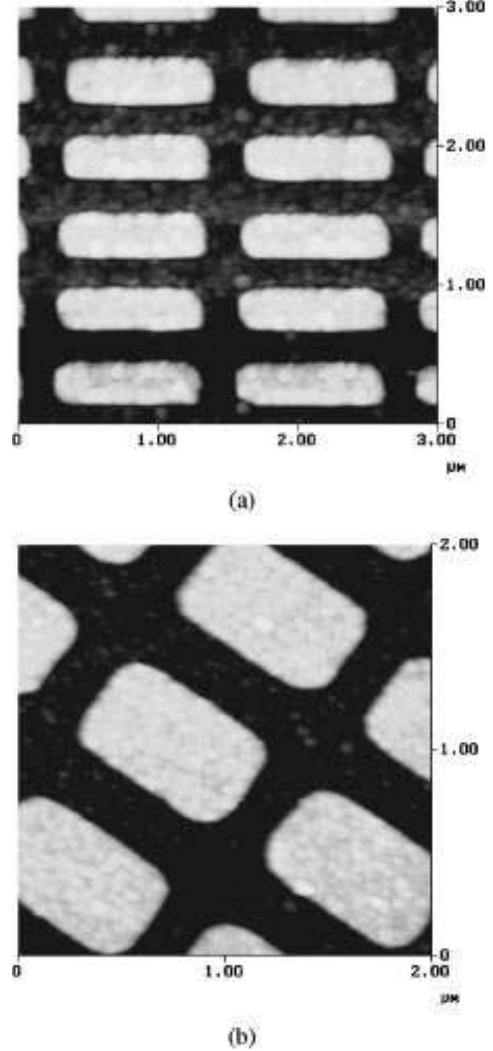 Afm images of the fabricated arrays of dots: (a) rectangular