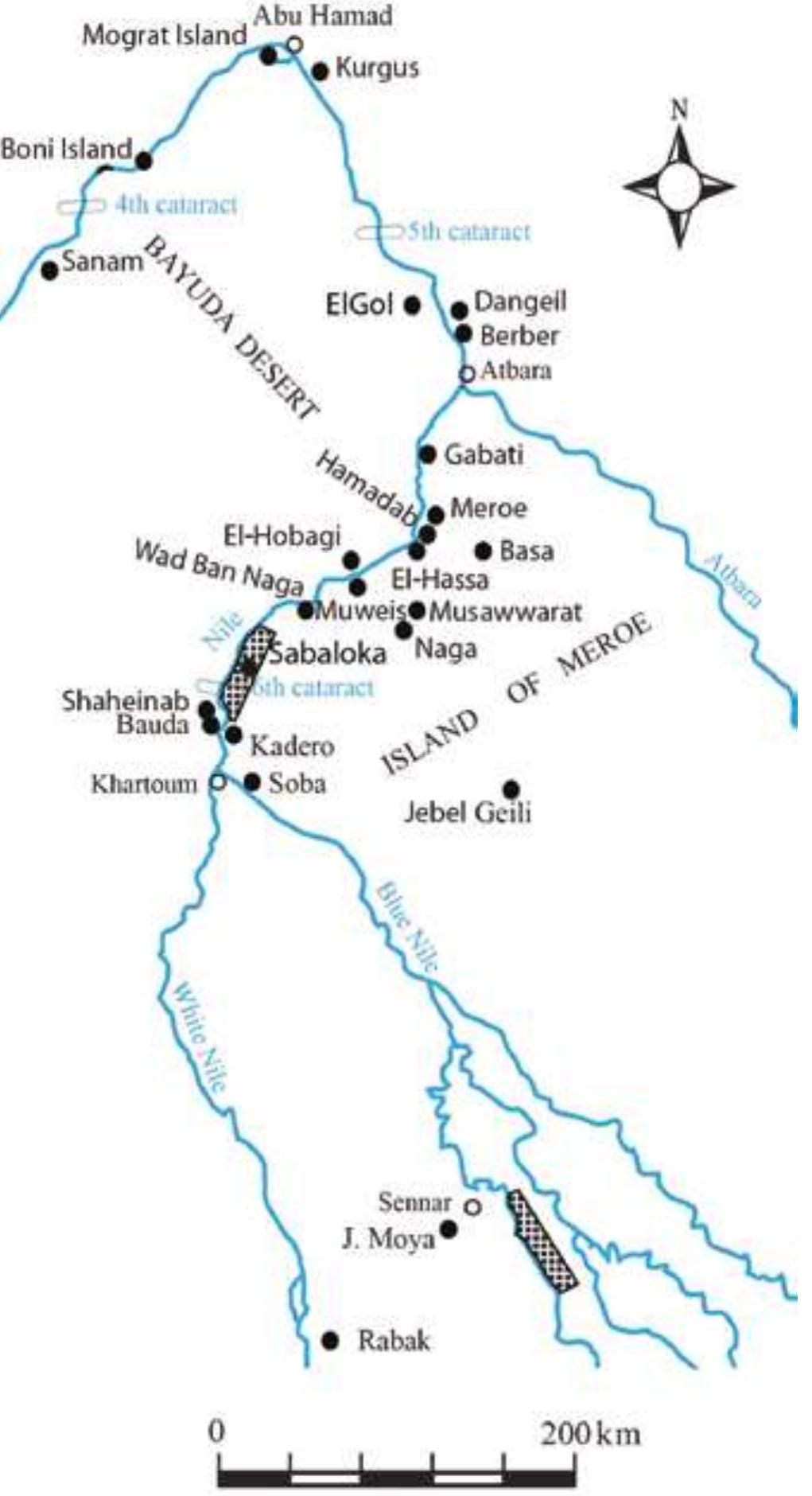 Figure 1. Location of Sennar East and Sabaloka with other sites in the region.