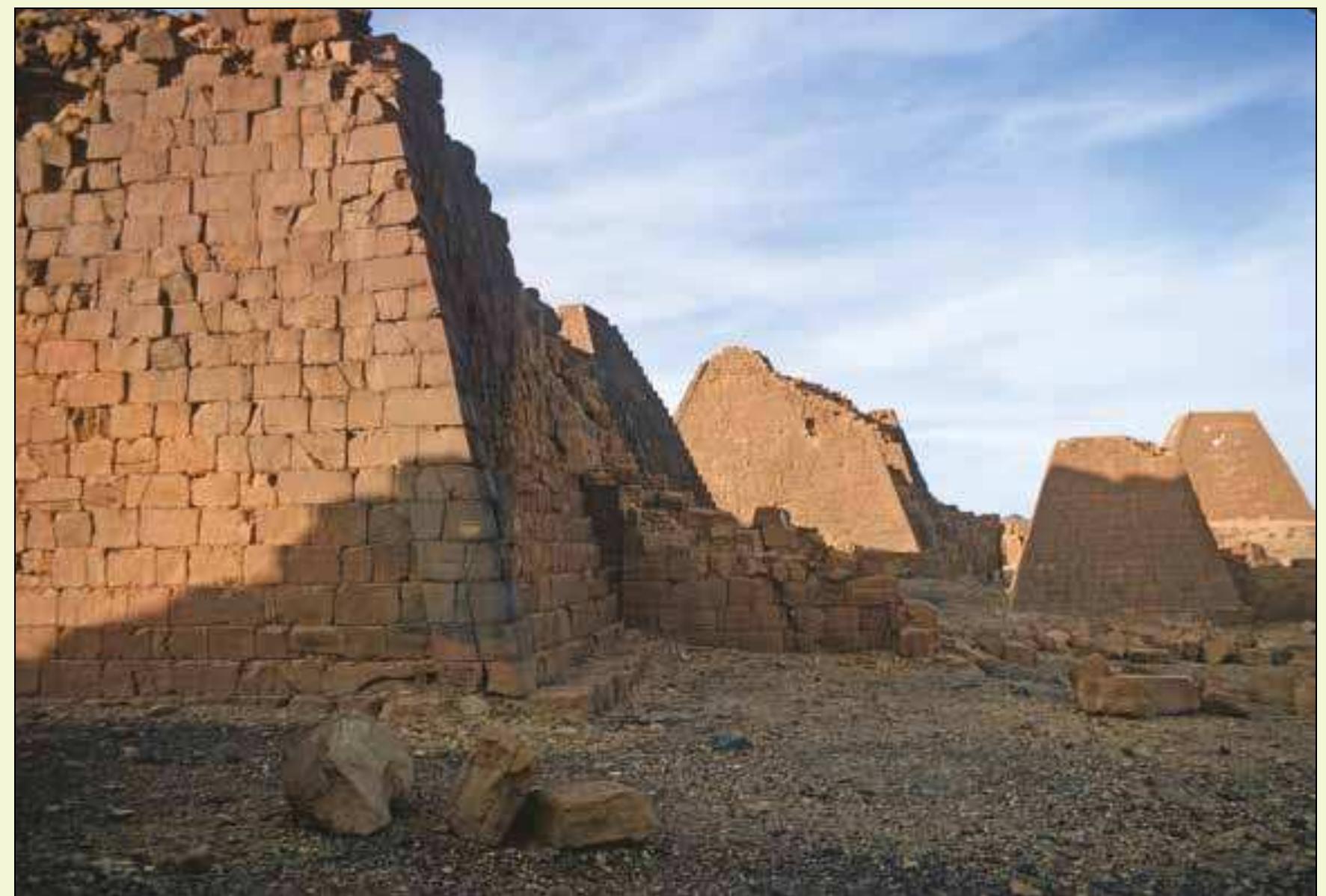 The North Cemetery at Meroe with Pyramid Beg.N.8 in the foreground, December 1968-March 1969 (photo: SARS Bonner Archive, BON 5001.23).