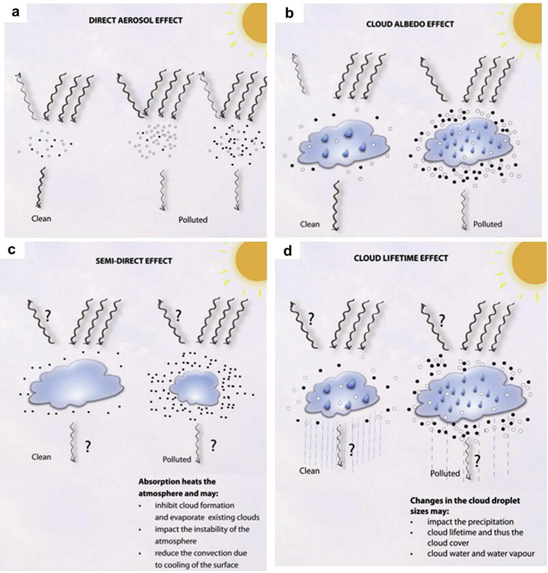 Illustrations of the a) direct aerosol effect (with both