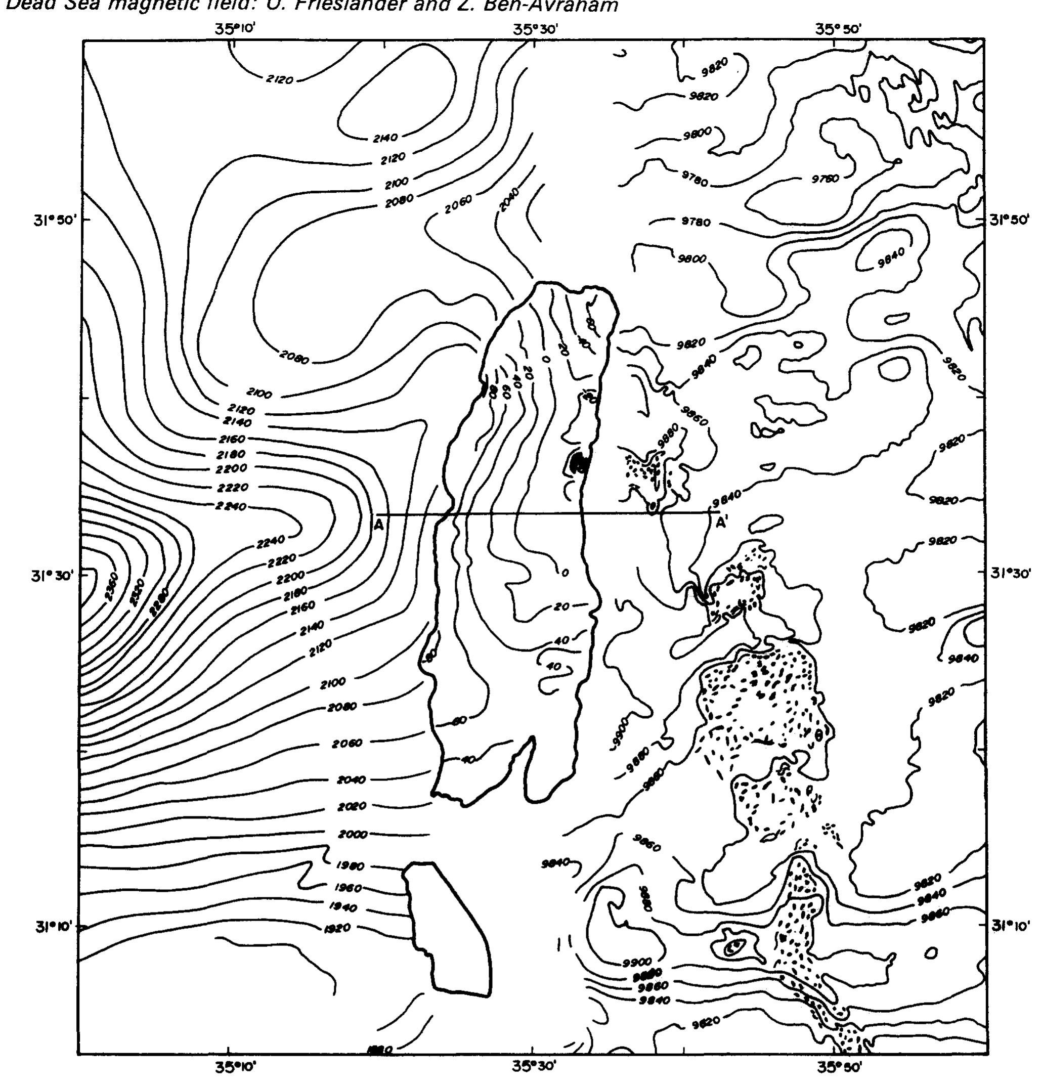 Magnetic anomaly map of the dead sea and its vicinity,