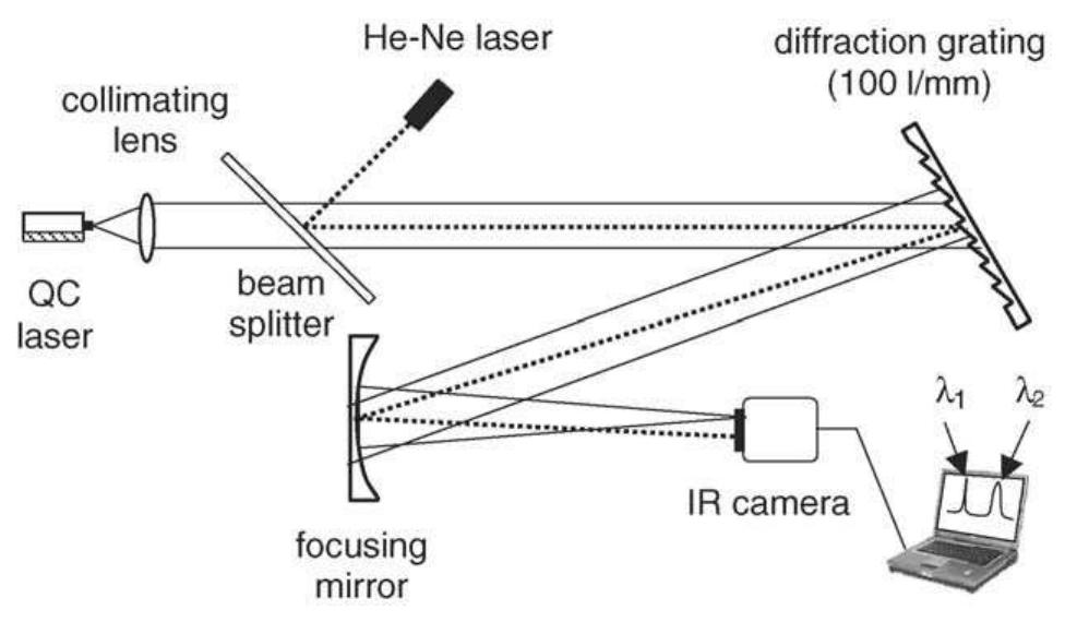 Schematics of a diffraction grating spectroscope (spectral