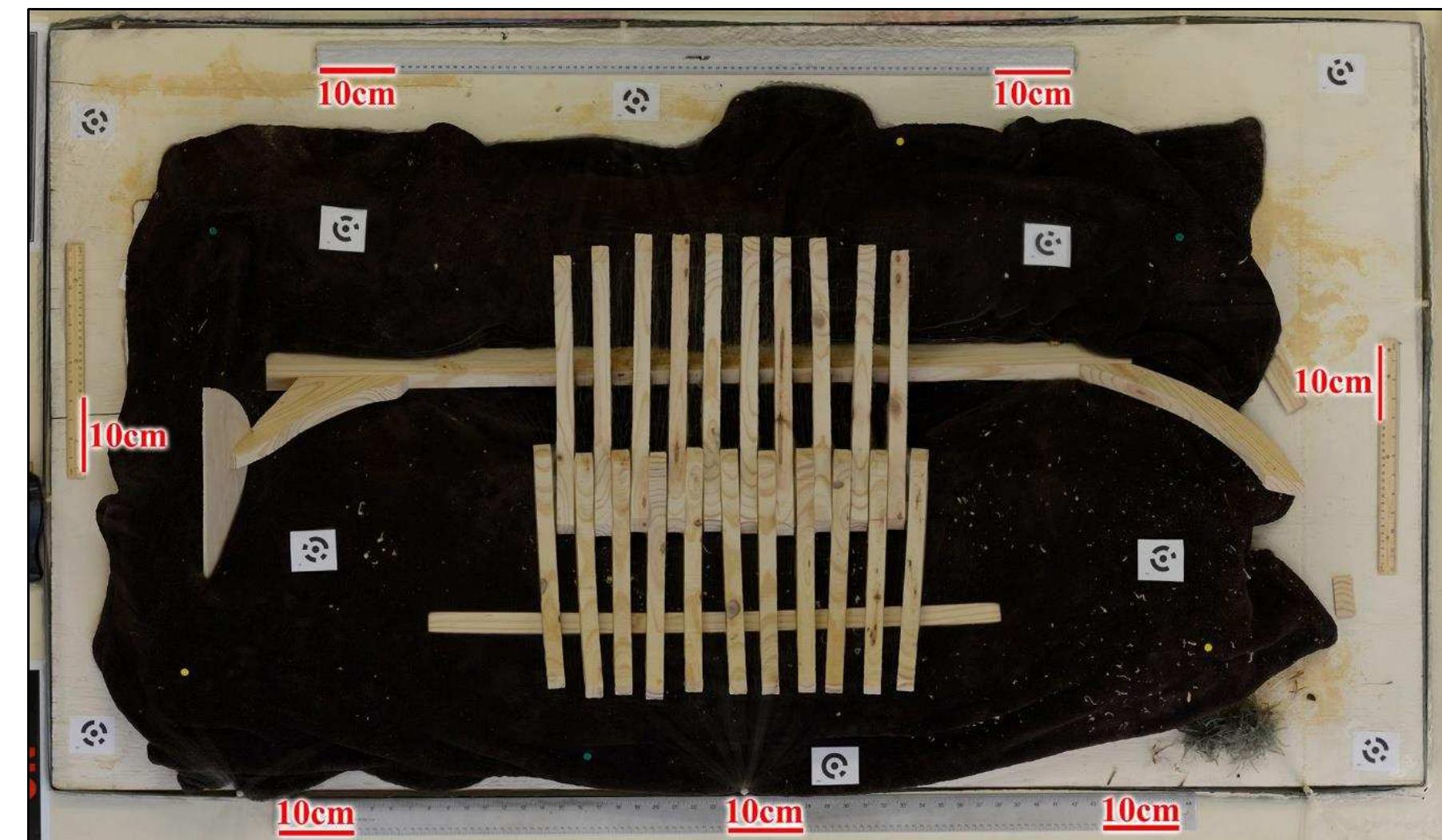 Figure 2-17. Seven 10 cmscale bars created on the saveiro photogrammetric model for the scale bar method (Image: Y amafune) 