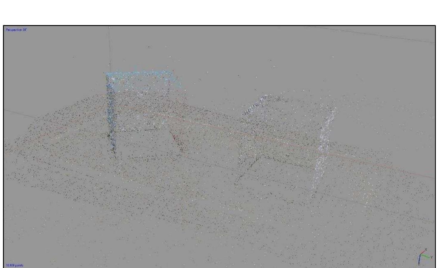 Figure 3-4. Align Photos process with Tie Point Limits: 1000 (default) setting. Total number of createc sparse points was 18,489. (Image: Y amafune) 