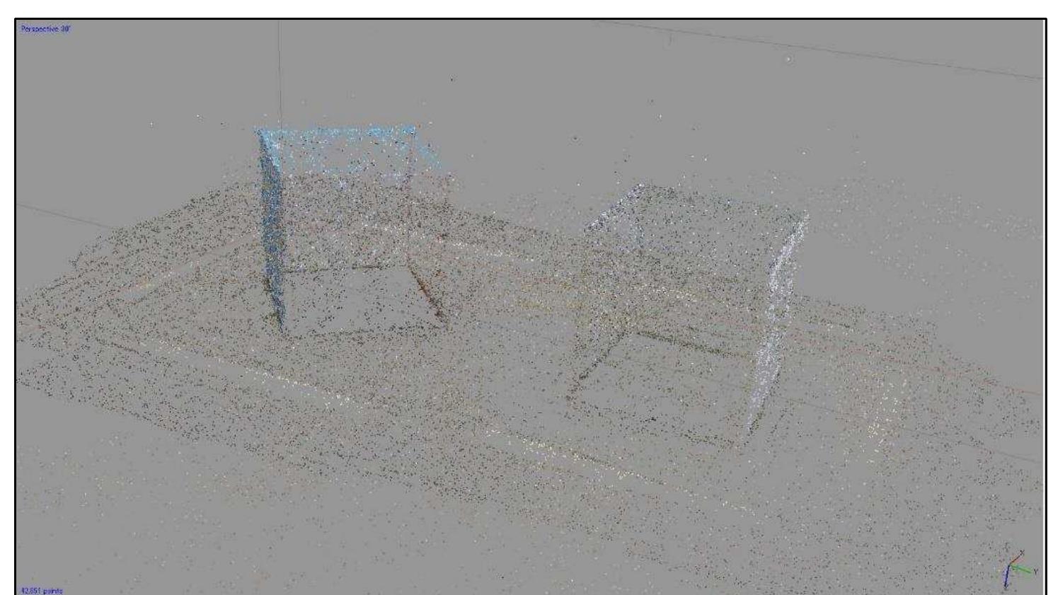 Figure 3-5. Align Photos process with Tie Point Limits: 2000 setting. Total number of created sparse points was 42,651. (Image: Y amafune) 