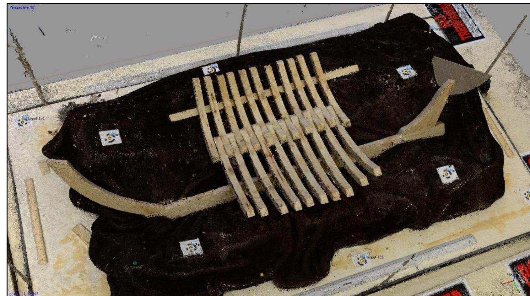 Figure 3-32. Dense Points Cloud of the saveiro wooden ship model after 247 oblique angle photos were disabled (processed with 364 photos). (Image: Y amafune) 