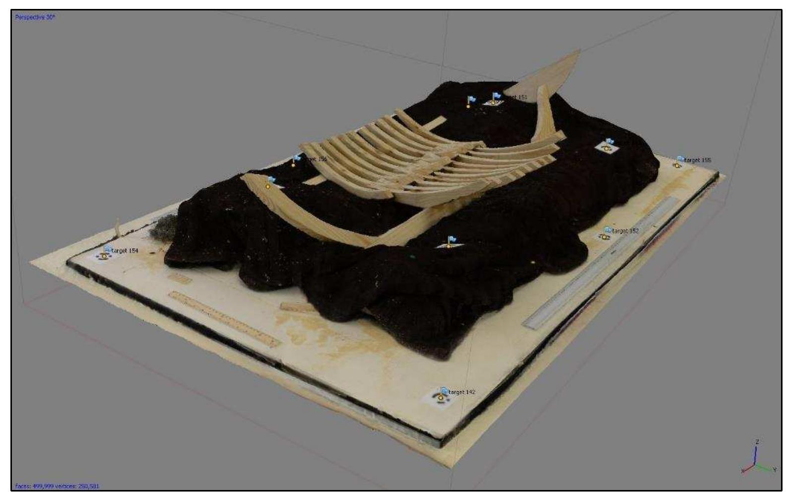 Figure 3-33. Finished Photogrammetric model of saveiro wooden ship model that is intended to be usec for visualization purposes. (Image: Y amafune)  Another photogrammetric model made for archaeological data purposes was first 