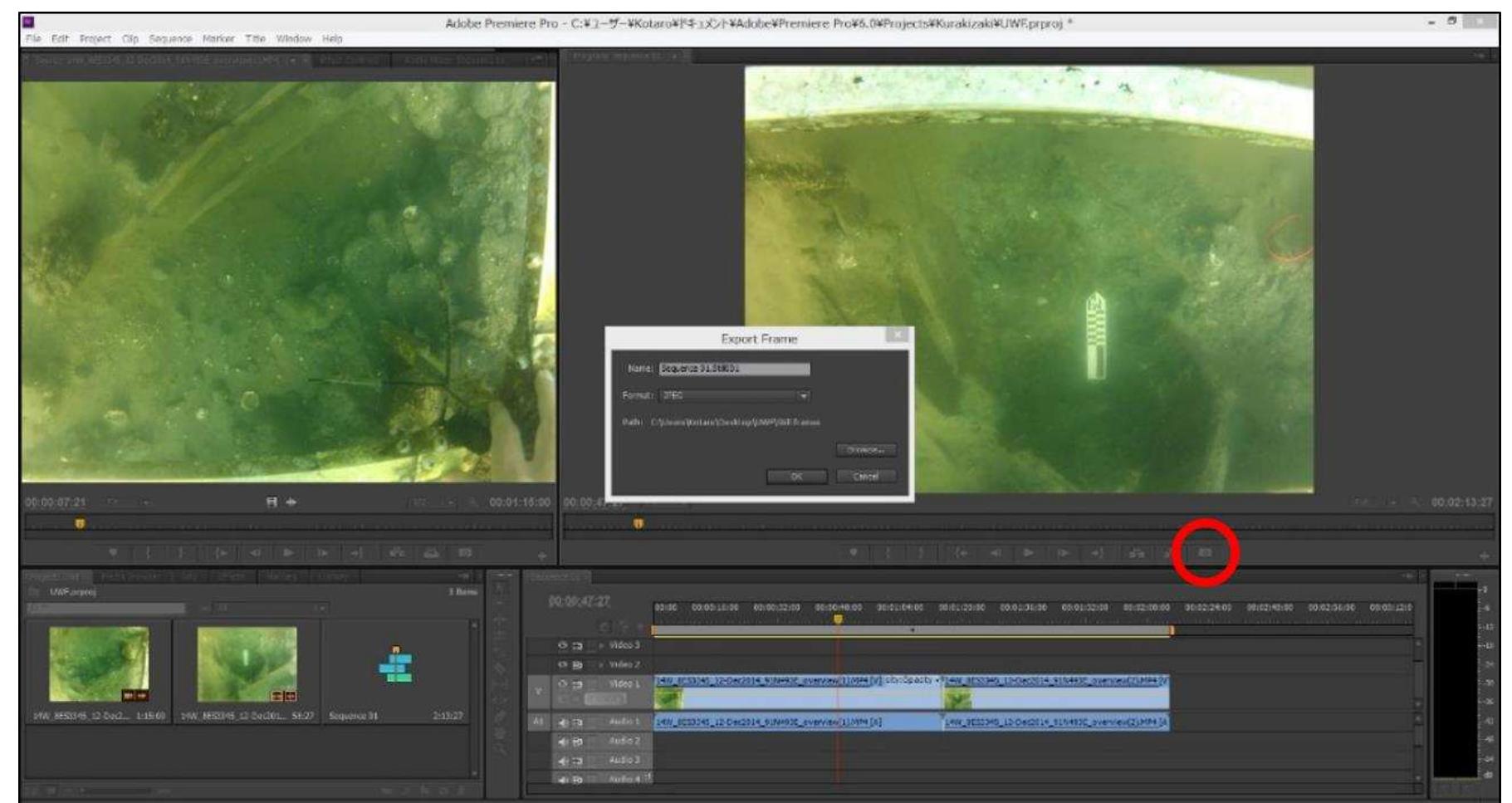 Figure 3-38. Manual extraction of still frames using Adobe Premiere Pro CS6. (Image: Y amafune)  have in excess of 14,000 embedded still frames. 