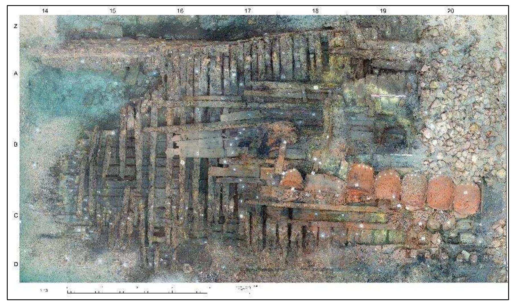 Figure 3-51. Orthophoto of the Gnalié shipwreck site from 2014 field season. (Image: Reprinted with permission from Torres, 2014d) 