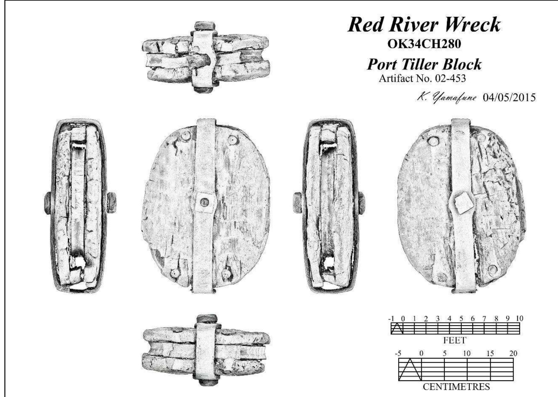 Figure 3-57. Artifact drawing of a port tiller block found in Red River Wreck site based on exported orthophotos. (Image: Y amafune) 