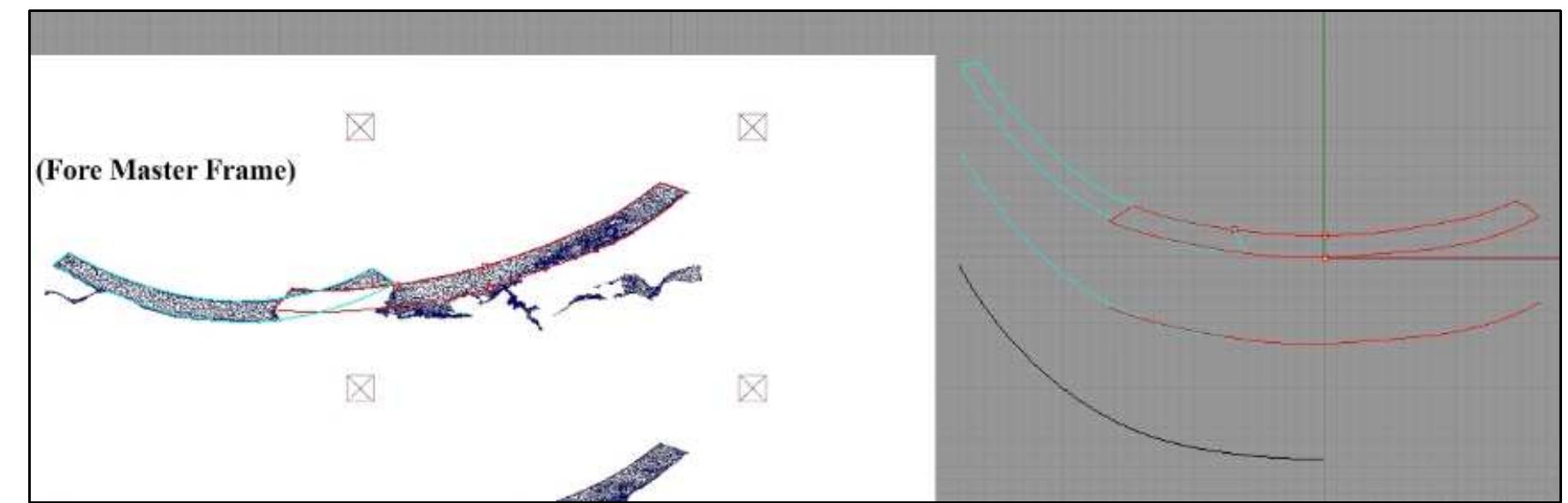 Figure 4-5. The process of reconstructing section lines based on the saveiro photogrammetric model. (Image: Y amafune) 