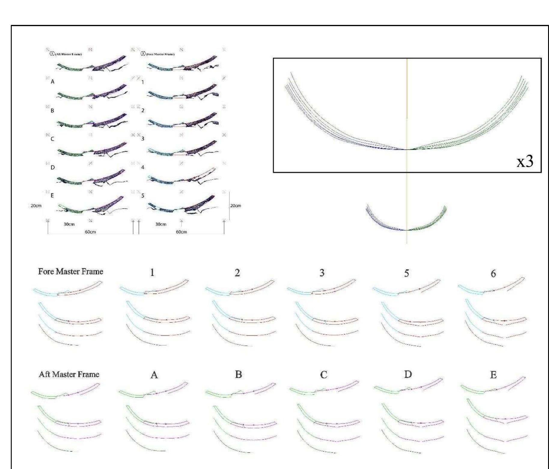 Figure 4-6. The reconstructed twelve master frames of the saveiro wooden ship model based on the photogrammetric model and archaeological data. (Image: Y amafune) 