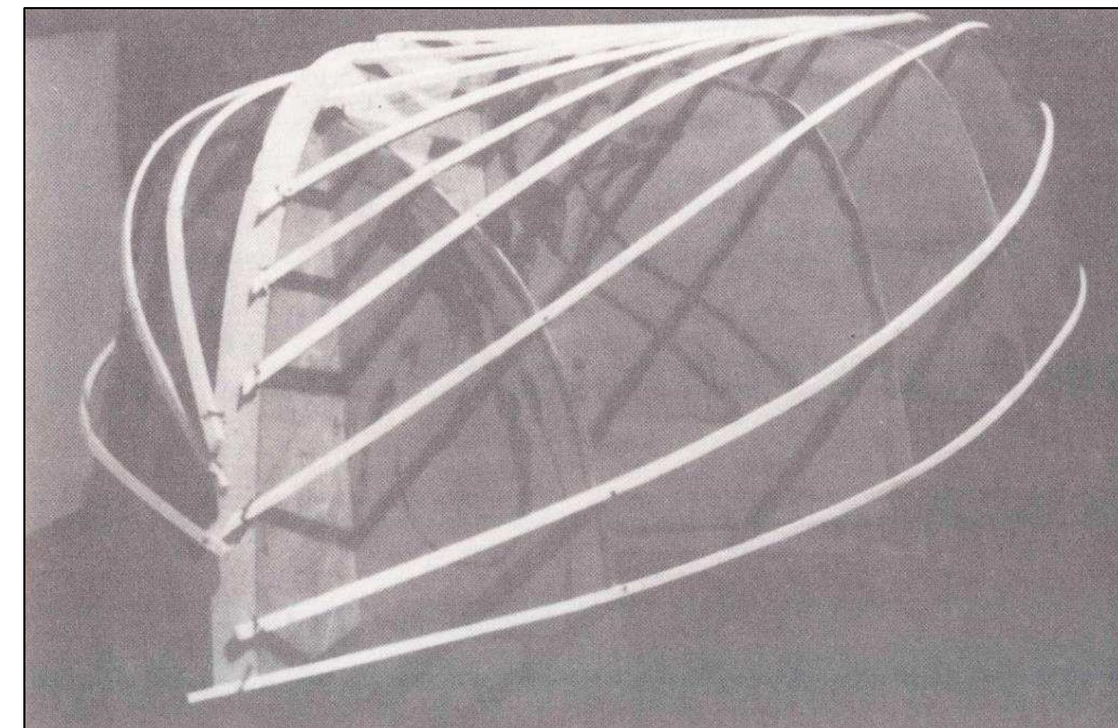 Figure 4-8. Mold-and-Batten Model reconstruction by J. R. Steffy. (1994: 222)  similar to how diagonal lines are used to check fairness when drafting 2D hull lines 