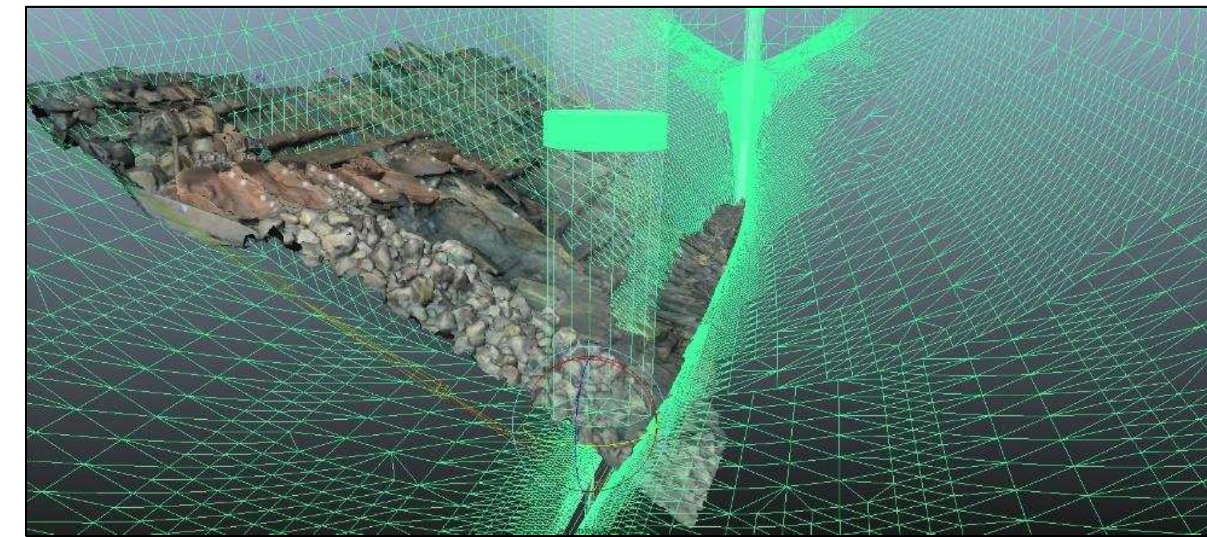 Figure 4-18. Photogrammetric model of the Gnalié shipwreck site and reconstructed 3D ship model in position. (Image: Y amafune) 
