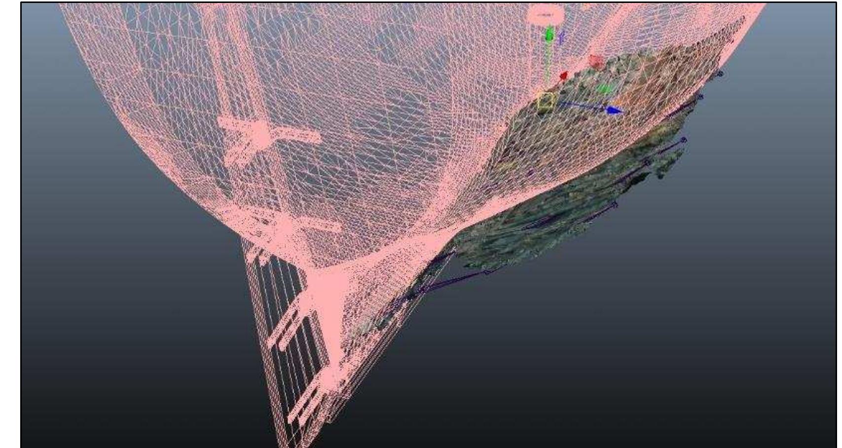 Figure 4-19. Flattened Gnali¢ shipwreck site juxtaposed with hypothetical reconstructed ship model. (Image: Y amafune) 