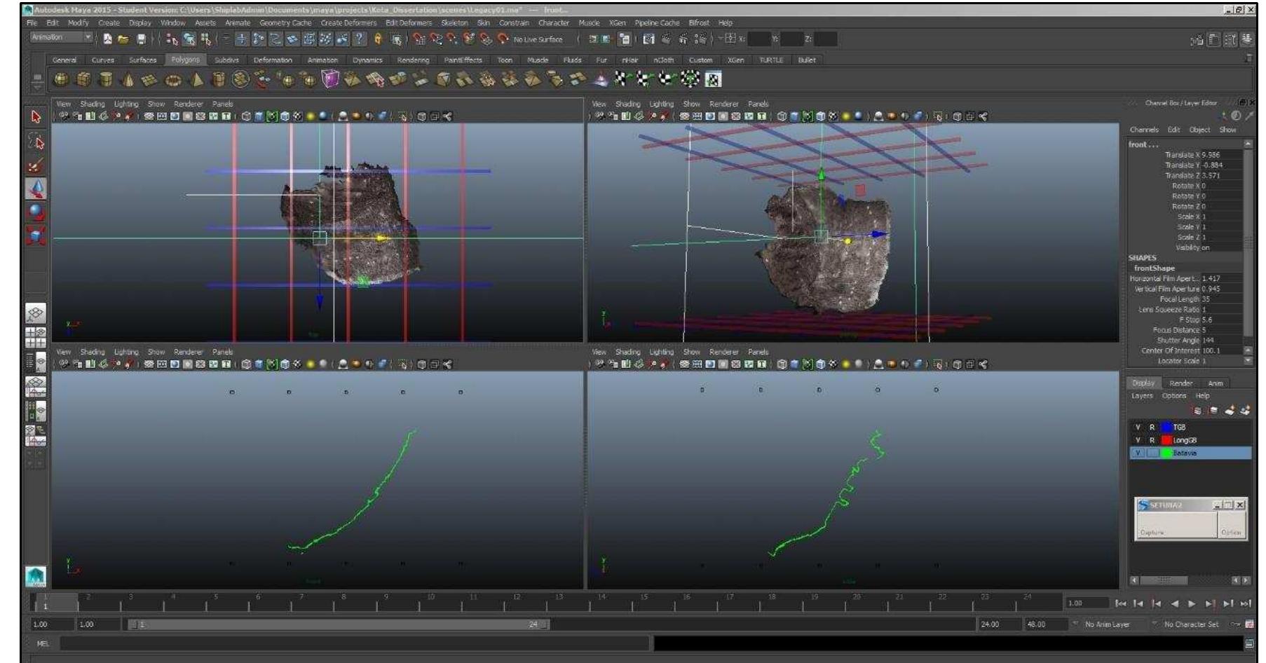 Figure 6-2. Section profile extraction of Batavia shipwreck. 1:1 scale constrained models can be diagnostic even though photos were taken decades ago. More scholarly researches and archaeological data of Batavia shipwreck can be seen in Van Duivenvoorde and Green’s publication (2015). (Image: Y amafune) 