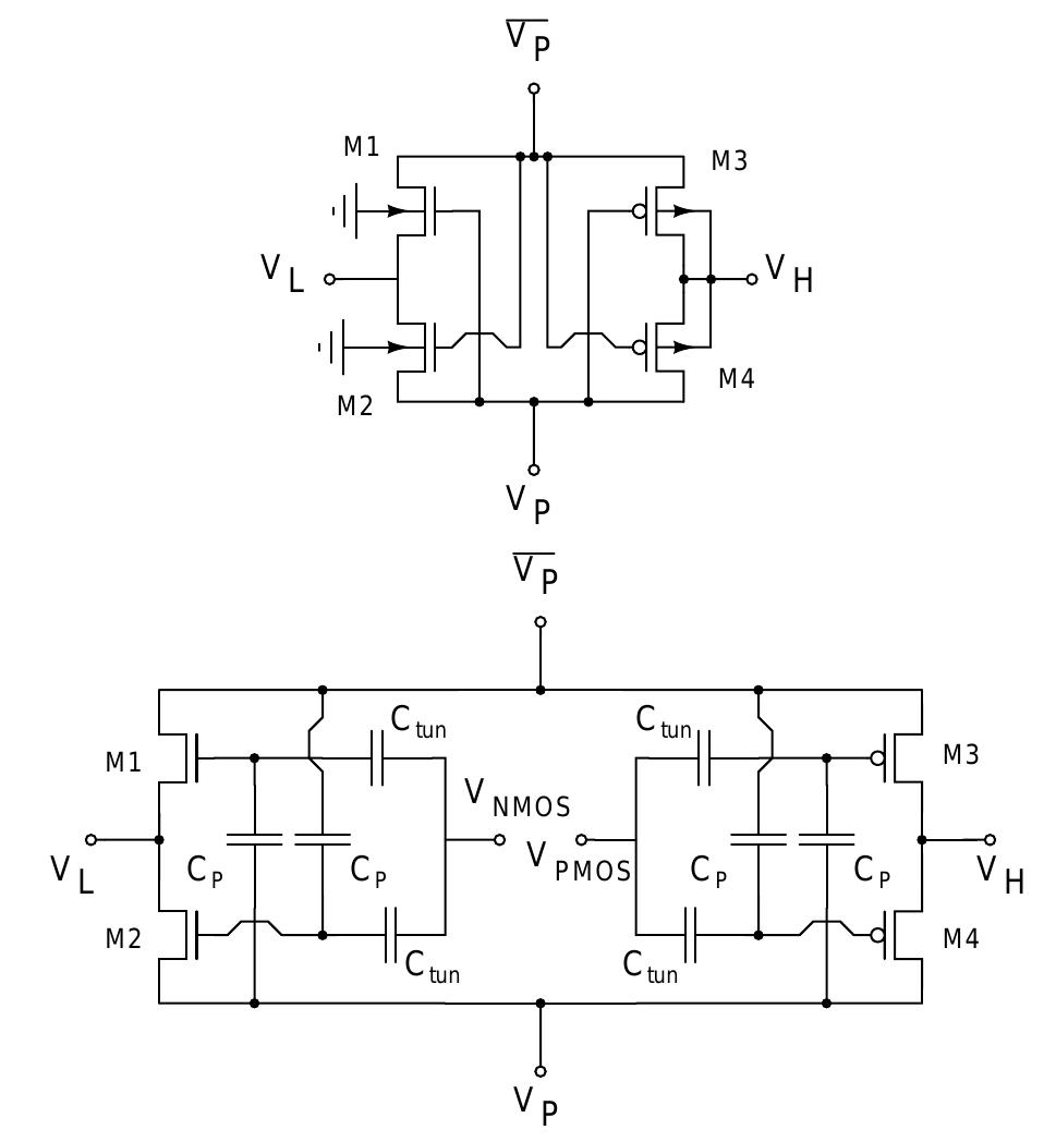 The four transistor cell using (a) normal mos transistors