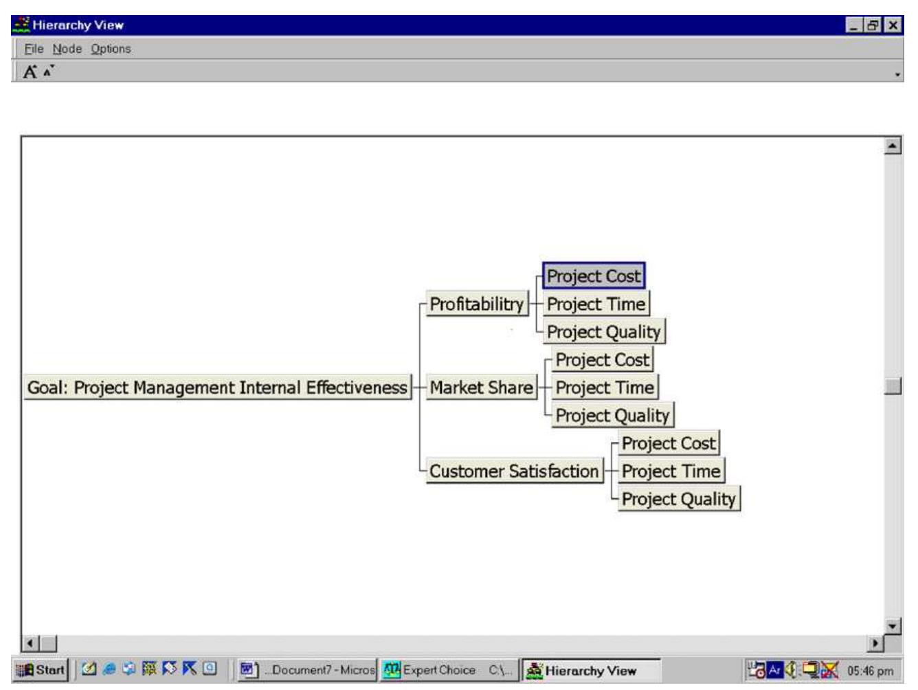 A hierarchy structure for the prioritization of the factors:
