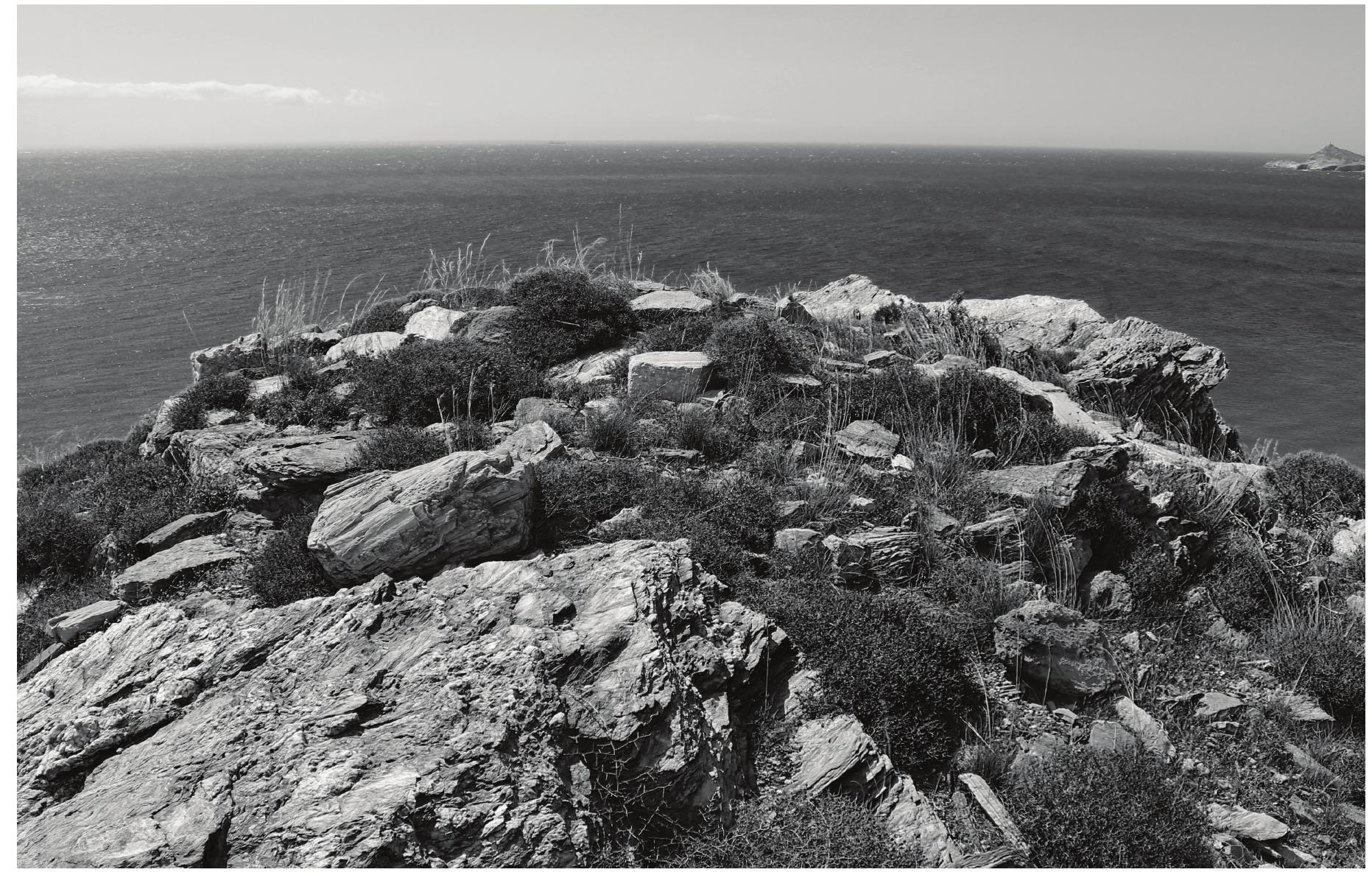 Figure 5. Remains of circular tower BK-53, preserved to a single course, looking east. 