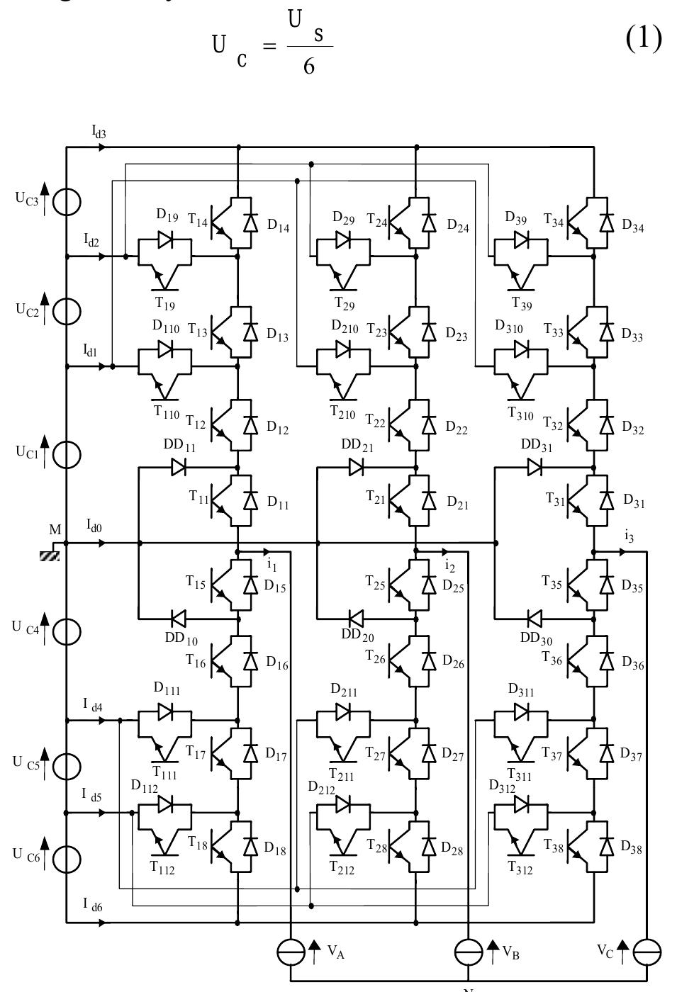 The npc structure of three-phase seven levels inverter is