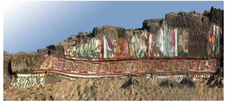 In 2005-2006 the IFAO mission uncovered a unique encaustic painting inside the walls of the monks’ houses in the northern part of the her- mitage of the Apa Apollo at Baouit (Benazeth, 2010 ) (Fig.1)  Figure 1 Encaustic mural painting on the northern wall, building no.1, Baouit. 