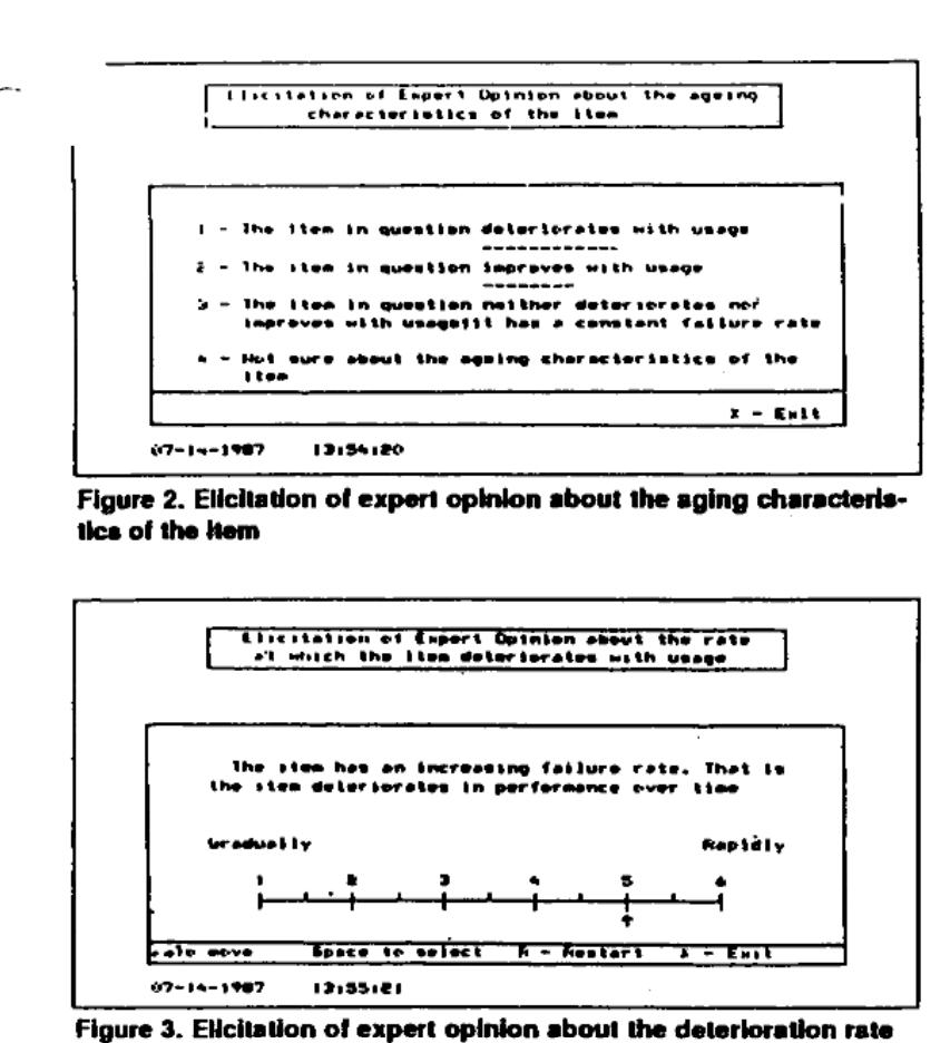 Once m and s are specified by the expert, the user is offered the opportunity to modulate the expert's inputs on the basis of his/her view of the expertise of the expert. The user starts by specifying if the expert tends to overestimate or underestimate the median life (see Figure 4). Further questions follow in order to specify the degree of the ex- pert’s overestimation or underestimation as well as the expert's exaggeration or cautiousness. 