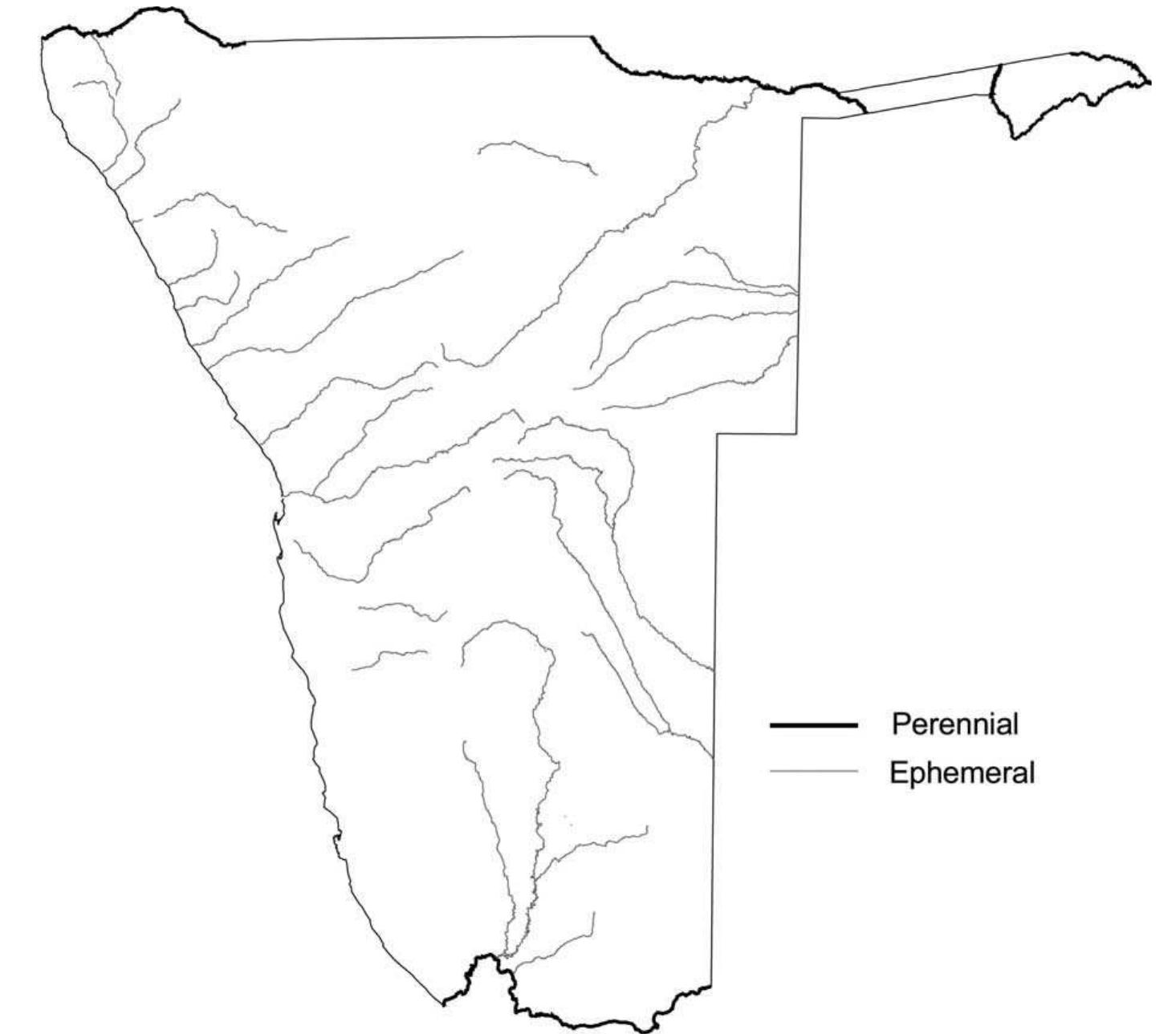 Map of namibia showing the perennial rivers on the borders