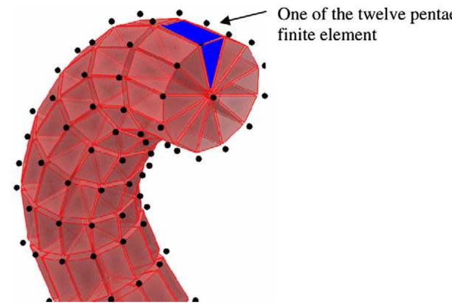 Fig. 6. The THS 3D finite element discretization. Fig. 5. 3D pentaedric finite element.