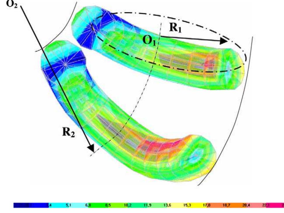 Fig. 13. Von Mises stress distribution on the filament cross sections.