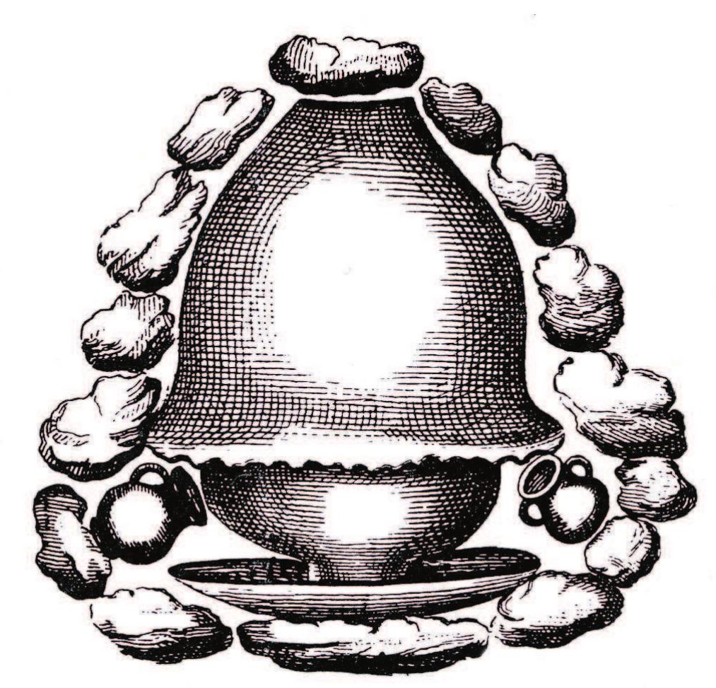 Naczynia z grobow odkrytych w 1770 roku przedstawione na ptycie nagrobnej z Pezina Vessels from graves discovered in |770 represented on the tombstone from Pezino  Naczynia z grobéw odkrytych w 1770 roku przedstawione na ptycie nagrobnej z Pezina 