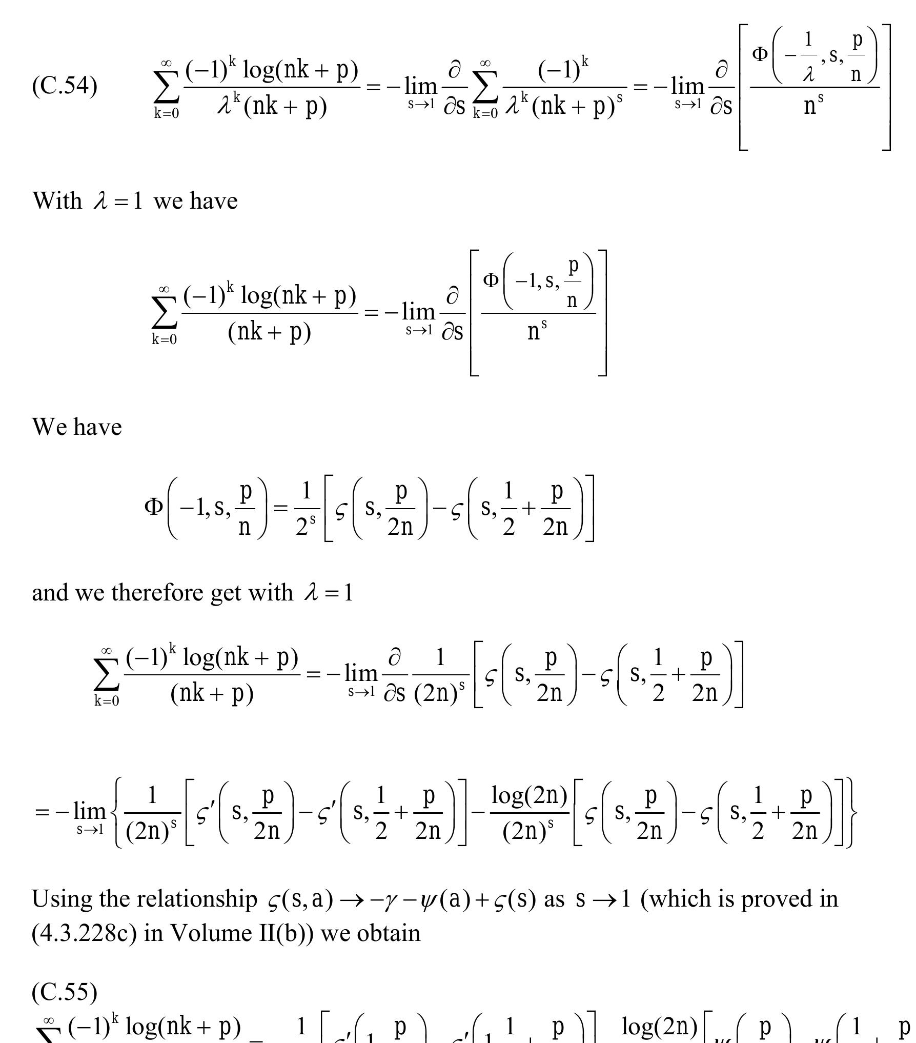 Figure 18 - Some series and integrals involving the Riemann