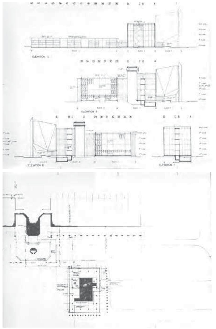 Perspective drawing of bateman library with block b in