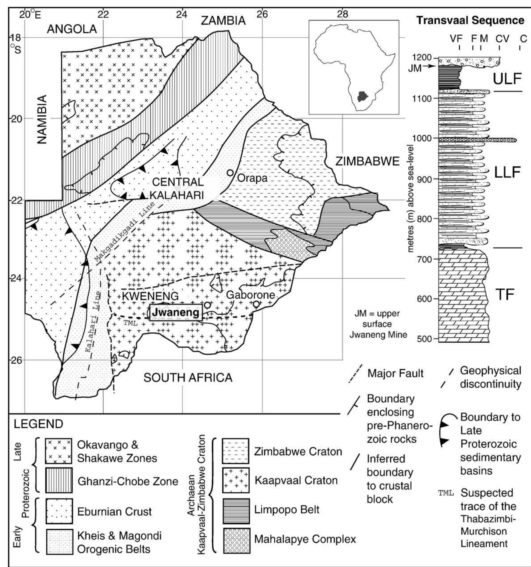 Geological Map Of Botswana Showing Location Of The Jwaneng Geological Map Of Botswana Showing Location Of The Jwaneng