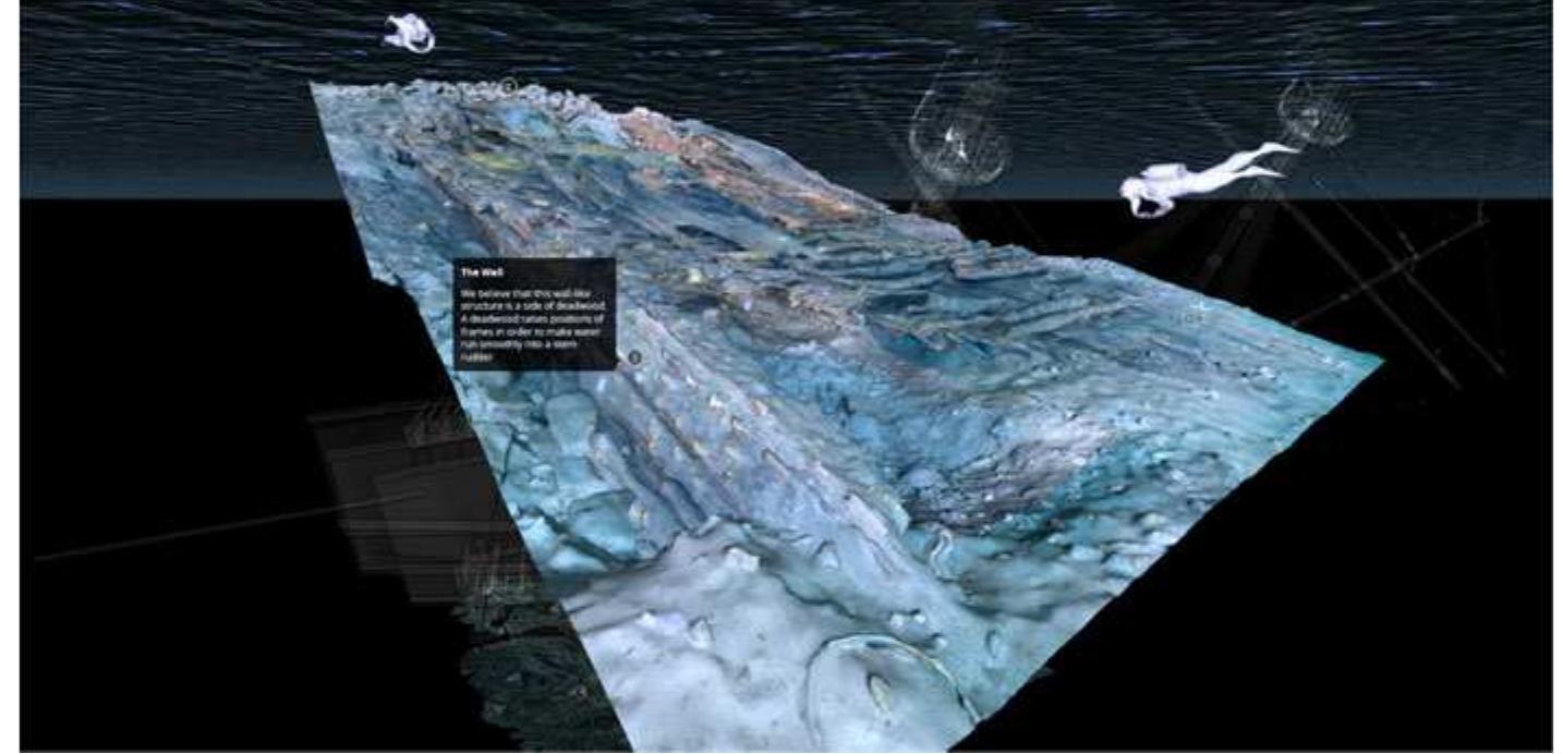Fig. 19 Screen capture of a computer animation of the Gnali¢ shipwreck at Sketchfab” (K. Yamafune)  Archive Research, Hull Analysis, and Site Analysis 