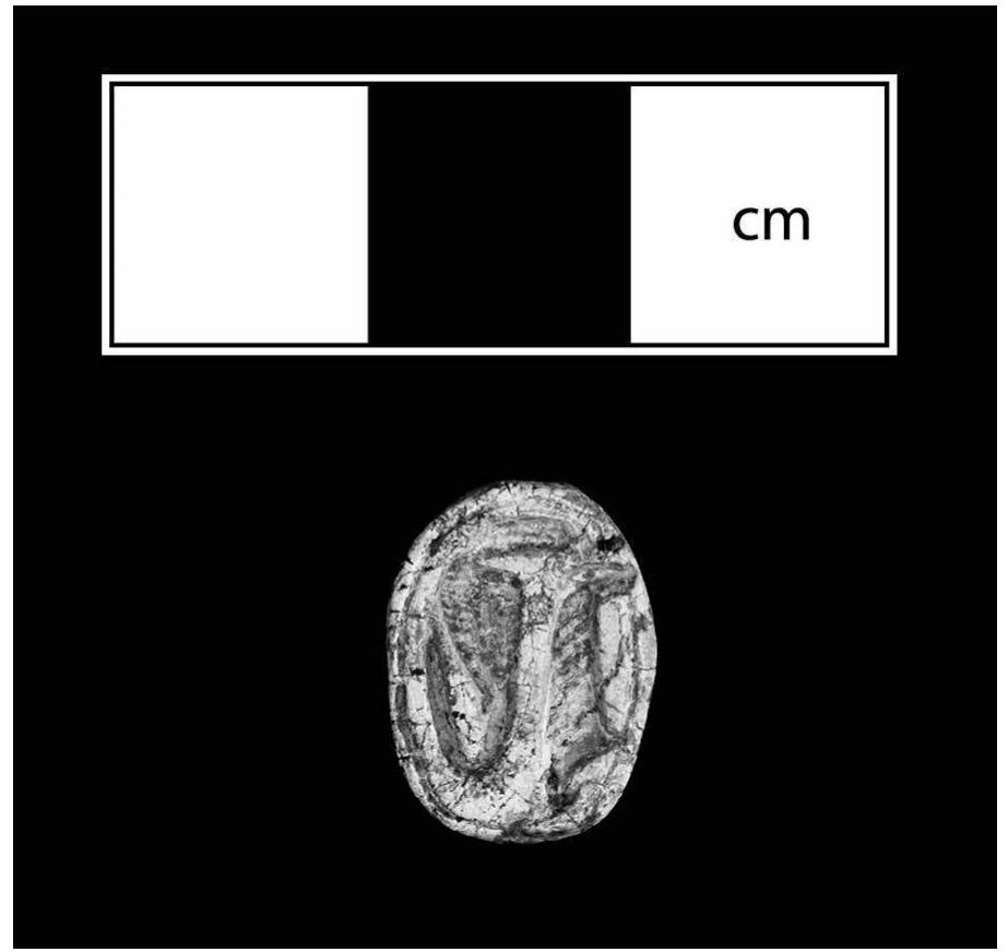 FIG. 27. Scarab (JCHP 225) found among subfloor stones (L.3011) of the phase RG-3b (level IVA) gate. 