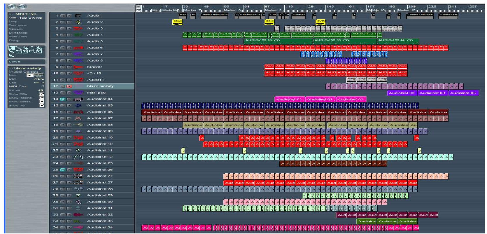 Figure 3. The arrange page of “Memories”.  musical repetition that permits musical form to be constructed. 