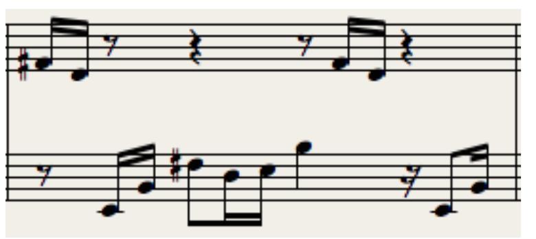 Figure 13. The resulting pattern of an E minor 9 being triggered and sustained on beat | (courtesy of the arpeggiator in “Praying for Rain” (track 4). 