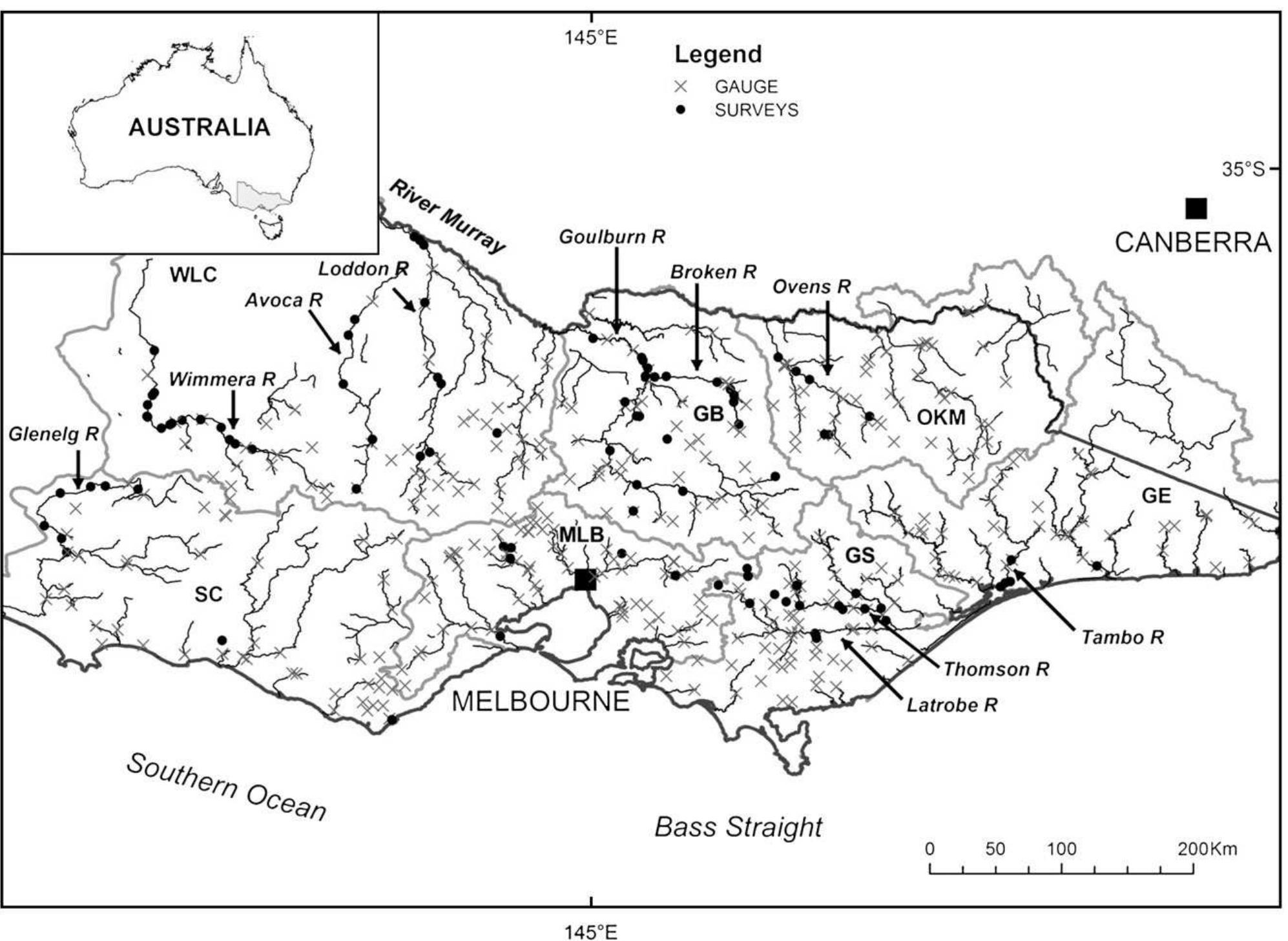Melbourne Rivers Map (PDF) Downstream hydraulic geometry of rivers in Victoria, Australia